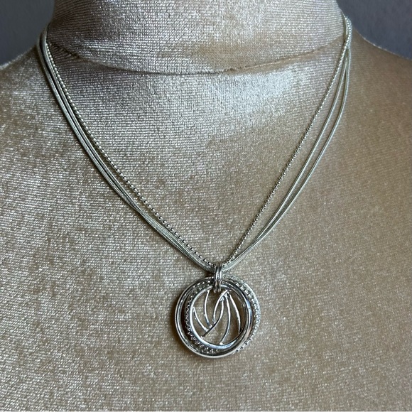 Ocean wave multi open circle layered chain silver tone Necklace - Picture 2 of 8